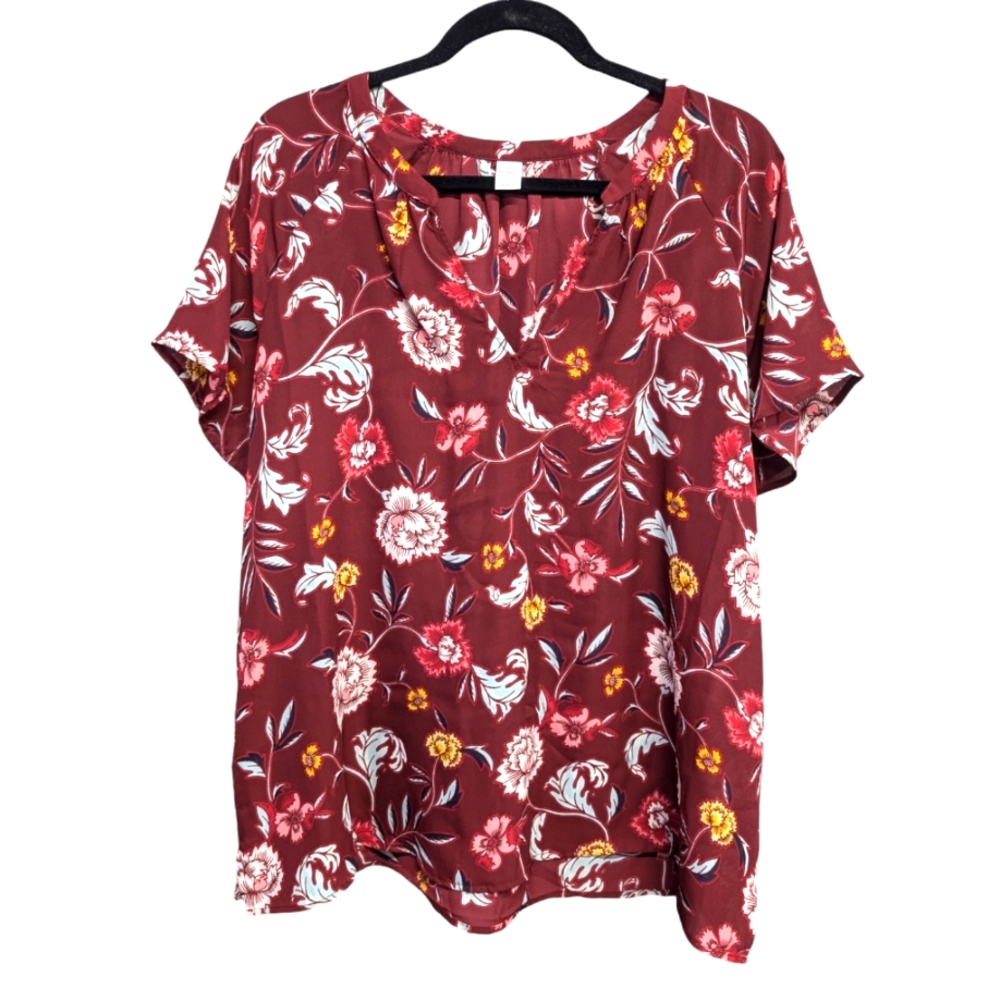 Burgundy floral flowy blouse XL